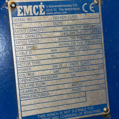 For Sale:EMCÉ Winch - 22T - 60meter EMCÉ Winch - 22T - 60meter