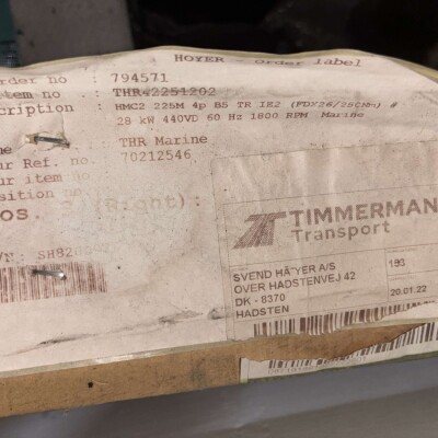 Hoyer Marine Electric Motor – 28 kW, 1800 RPM, 440V, 60 Hz