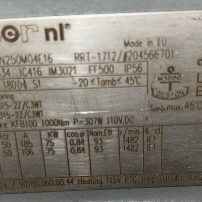 Rotor NL Marine 3-Phase Electric Motor - 75 KW, 1482 RPM-2