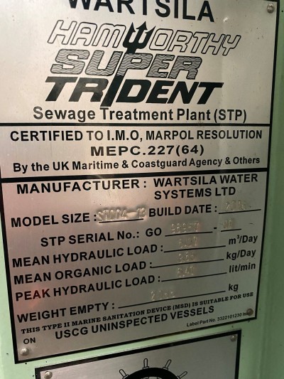 Wartsila Hamworthy Super trident Sewage Treatment Plant model ST004-13