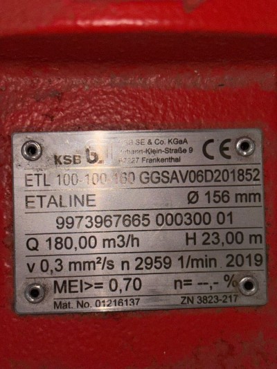 KSB ETALINE Pump with Motor - 180 m³/h, 23 m Head
