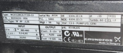 Grundfos TPE 125-100/4 Pump with MGE112MC4 Motor
