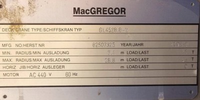 MacGregor GL 4028- 2S Electro-Hydraulic Deck Crane