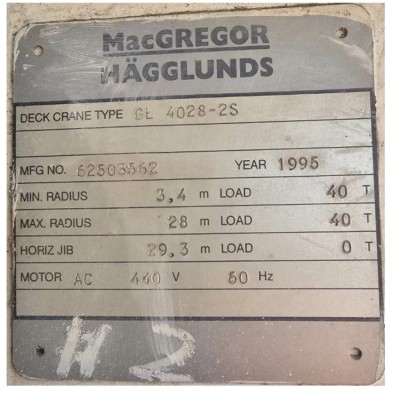 MacGregor GL 4028- 2S Electro-Hydraulic Deck Crane