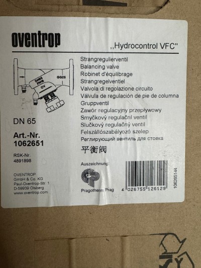 Oventrop Hydrocontrol VFCi DN65 Balancing Valve Art.1062651 NEW Industrial Control Valve