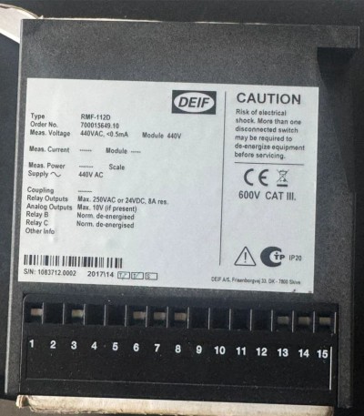 DEIF RMF-112D Voltage & Frequency Monitoring Relay Module 440V – Industrial Cont