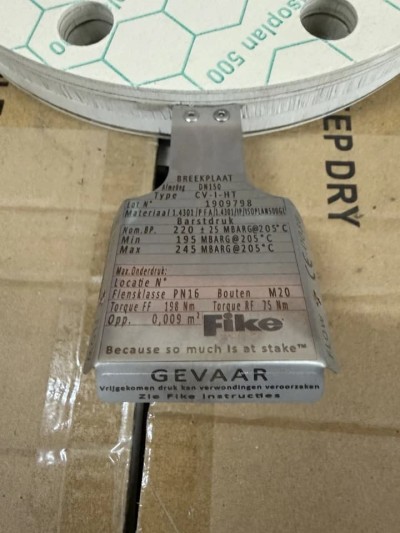 NEW FIKE DN150 CV-I-HT Rupture Disc Burst Disc Assembly PN16 220mbar