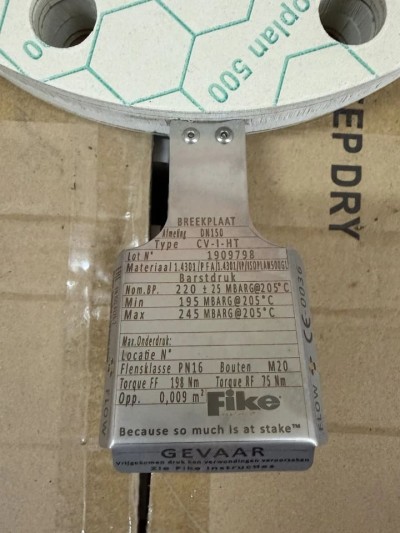 NEW FIKE DN150 CV-I-HT Rupture Disc Burst Disc Assembly PN16 220mbar