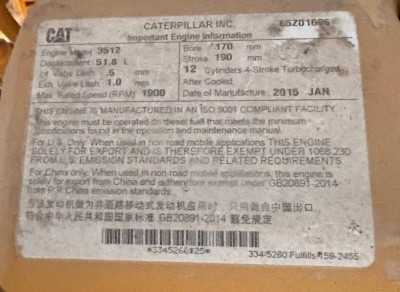 CAT 3512 mounted engine on semitrailer complete with Oilworks Torque Converter