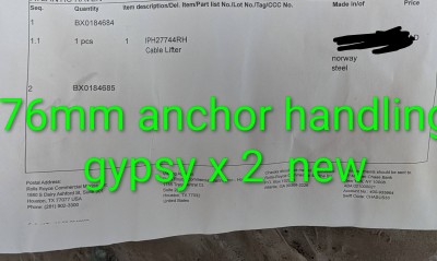 2 x new 76mm Gypsy's for anchor handler, was purchased for Ulstein UT722 and UT722L vessels but never installed
