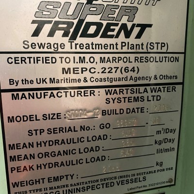 Wartsila Hamworthy Super trident Sewage Treatment Plant model ST004-13-2