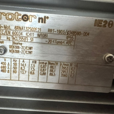 Rotor NL IE2 Electric Motor 7.5kW 3-Phase 400/690V IEC Frame 132S – NEW  Description:  High-quality industrial electric-4