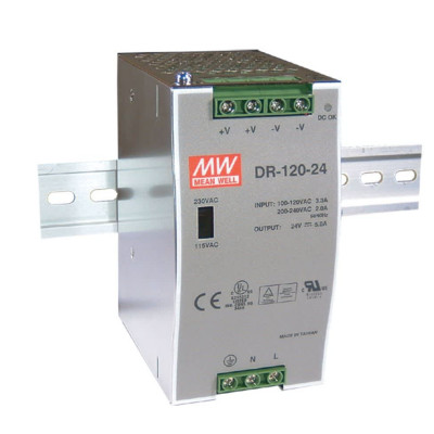 Mean Well DR-120-24 Industrial DIN Rail Power Supply 24V 5A