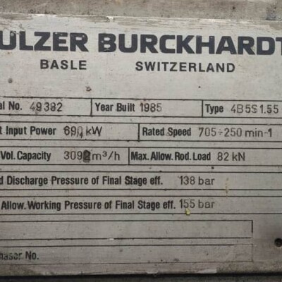For Sale:BURCKHARDT 4B5S1.55 - HIGH PRESSURE COMPRESSOR BURCKHARDT 4B5S1.55 - HIGH PRESSURE COMPRESSOR