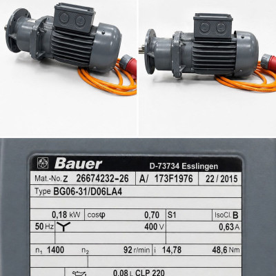 Bauer Geared Motor BG06-31/D06LA4 0.18kW 400V 92RPM IP65 NEW Industrial Gear Motor